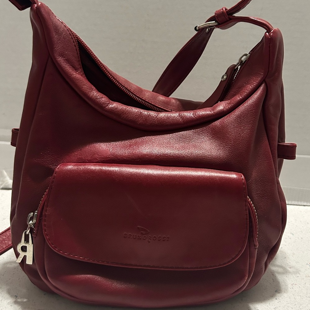Elegant Bruno Rossi RedLeather Shoulder Bag